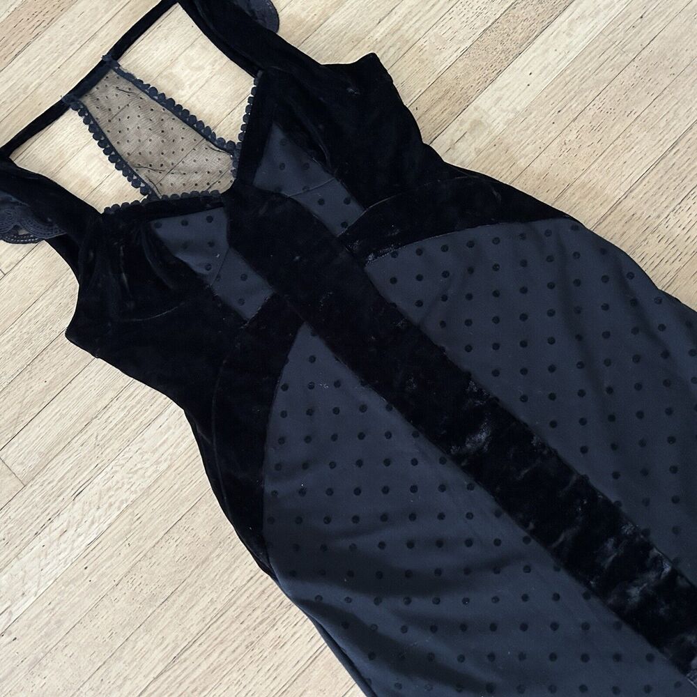 Free People black Polka Dot Velvet Bodycon Sexy Goth Date Night Dress Small - Picture 6 of 8
